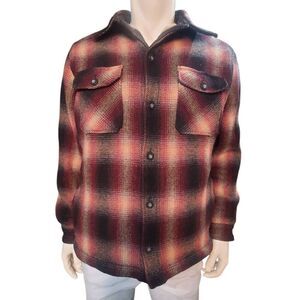 Woolrich Fleece Sherpa Lined Wool Plaid Button Down Shirt Coat Jacket Size L. Di